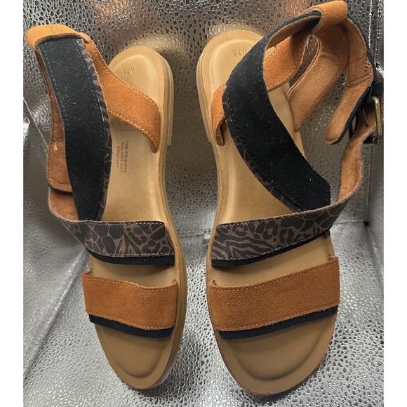 TOMS Women's SIDNEY Sandals Tan Black Leather Leopard Print Gladiator Sz 7.5 - Picture 6 of 6